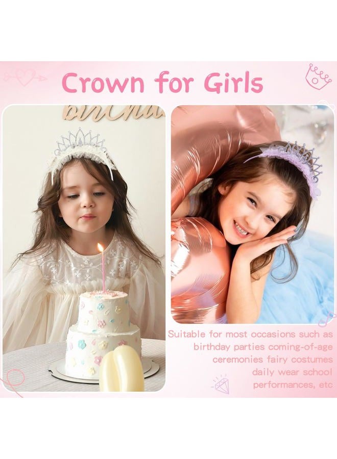Oaoleer 4 PCS Princess Crown Headbands for Girls, Rhinestone Tulle Hairbands for Girls Toddler Tiara Crown Hair Accessories for Birthday, Party, Proms - Image 5
