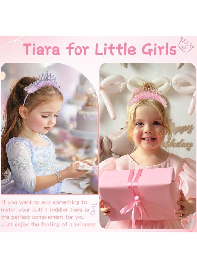 Oaoleer 4 PCS Princess Crown Headbands for Girls, Rhinestone Tulle Hairbands for Girls Toddler Tiara Crown Hair Accessories for Birthday, Party, Proms - Image 4