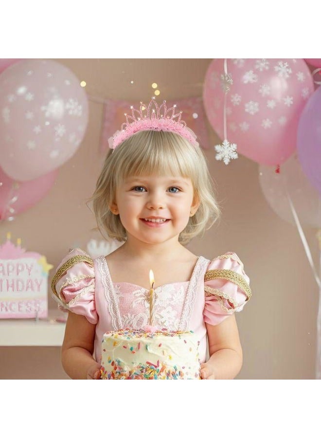Oaoleer 4 PCS Princess Crown Headbands for Girls, Rhinestone Tulle Hairbands for Girls Toddler Tiara Crown Hair Accessories for Birthday, Party, Proms - Image 2