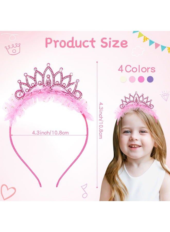Oaoleer 4 PCS Princess Crown Headbands for Girls, Rhinestone Tulle Hairbands for Girls Toddler Tiara Crown Hair Accessories for Birthday, Party, Proms - Image 3