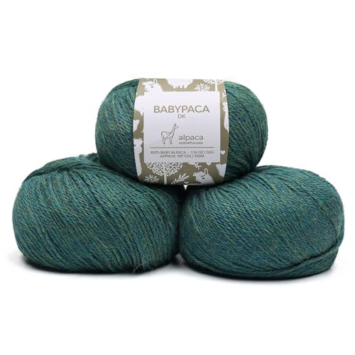 Alpaca Warehouse 100 Baby Alpaca Yarn Wool Set of 3 Skeins 150 Grams DK Weight Made in Peru Heavenly Soft and Perfect for Knitting and Crocheting Heather Blue Green DK - Image 1