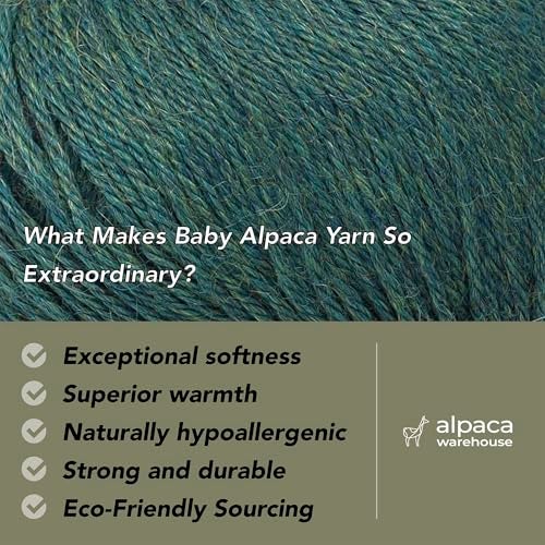 Alpaca Warehouse 100 Baby Alpaca Yarn Wool Set of 3 Skeins 150 Grams DK Weight Made in Peru Heavenly Soft and Perfect for Knitting and Crocheting Heather Blue Green DK - Image 3