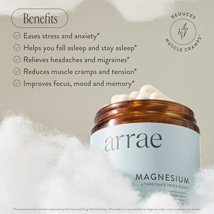 Arrae Magnesium Supplement, Magnesium Glycinate, Citrate & L-threonate, 250 mg, Support Mood, Sleep, Nerves, and Muscles,90 Capsules - Image 4