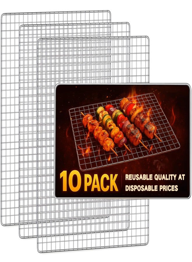 ciAmore 10PCS BBQ Grill Topper,Disposable & Reusable Grill Grates,11.8X15.7 Inch Baking Rack,Silver Wire Rack Accessories Replacement for Grills Series - Image 1
