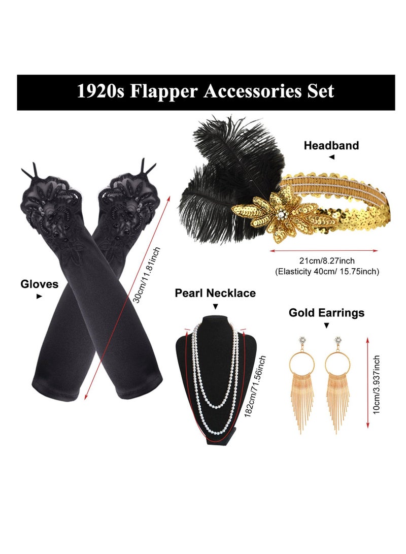 Excefore Party Dress Up Set, 1920s Flapper Accessories Set for Women, Fancy Dress Party Accessories with Flapper Headband Long Gloves Pearl Necklace, Great Gatsby Theme Party Accessories (A3) - Image 4