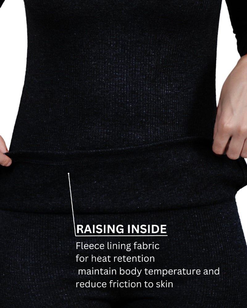 Yuneek Womens Winter Wear 3/4th Sleeve Thermal Set | Top and Lower (XX-Large, Black) - Image 3