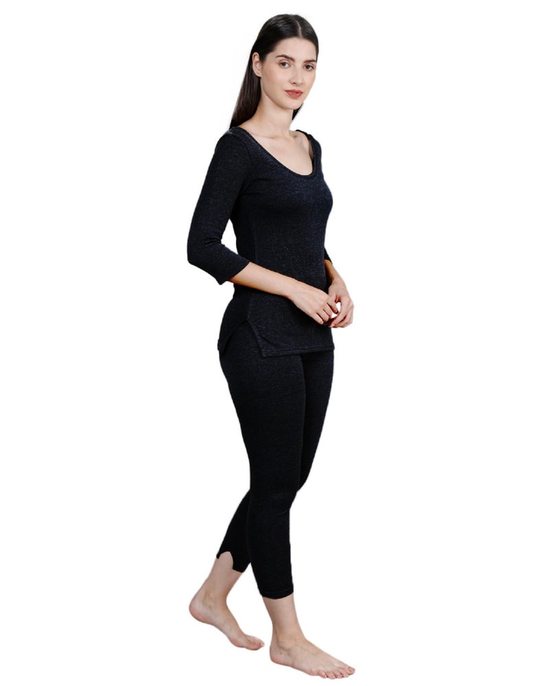 Yuneek Womens Winter Wear 3/4th Sleeve Thermal Set | Top and Lower (XX-Large, Black) - Image 4