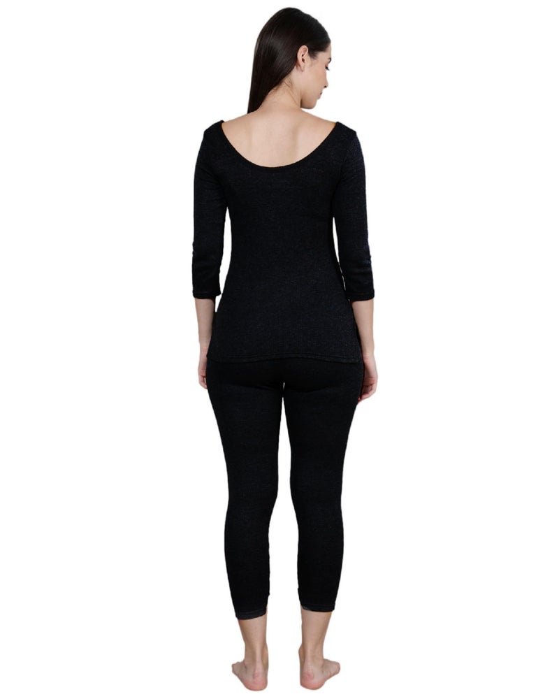 Yuneek Womens Winter Wear 3/4th Sleeve Thermal Set | Top and Lower (XX-Large, Black) - Image 5