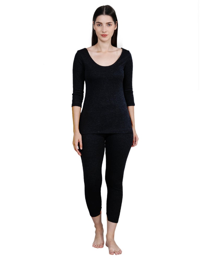 Yuneek Womens Winter Wear 3/4th Sleeve Thermal Set | Top and Lower (XX-Large, Black) - Image 1