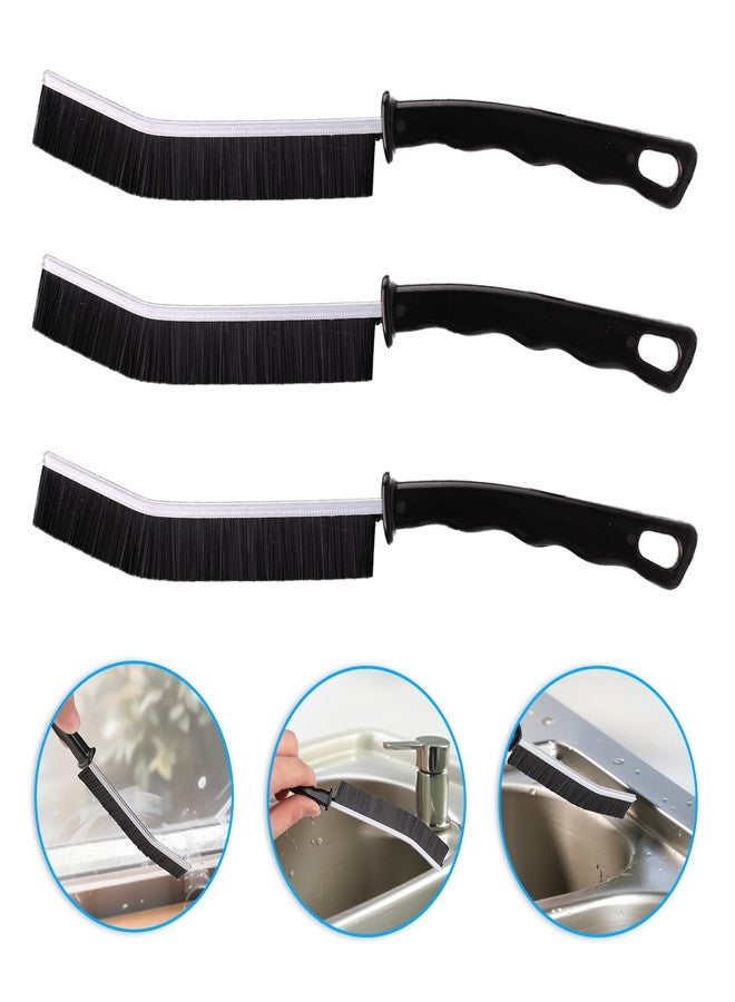 POPGIO Crevice Cleaning Brush Cleaning Tools Cleaning Supplies Grout Brush Scrub Brush Toilet Brush for Household Use for Cleaning Bathroom Kitchen 3 Pcs (Black) - Image 3