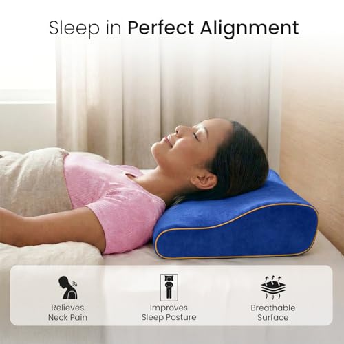 Sleepsia Cervical Pillow for Neck Pain & Shoulder Pain Relief | 1-Year Warranty| Orthopedic Memory Foam Pillow, Cervical Pillow, Spondylitis-Ortho Neck Support Medical Pillow - Blue - Image 5