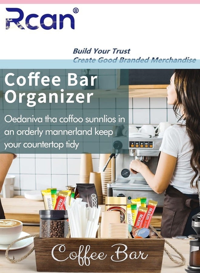 Coffee Station Organizer with Small Removable Dividers Wooden Coffee Bar Accessories Storage for Countertop Farmhouse Kcup Coffee Pod Holder Basket With Handle for Coffee Lover - view 2