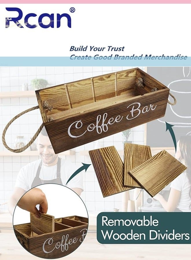 Coffee Station Organizer with Small Removable Dividers Wooden Coffee Bar Accessories Storage for Countertop Farmhouse Kcup Coffee Pod Holder Basket With Handle for Coffee Lover - view 3
