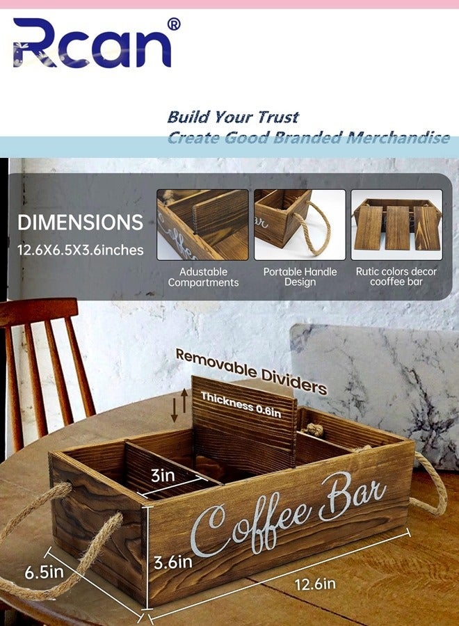 Coffee Station Organizer with Small Removable Dividers Wooden Coffee Bar Accessories Storage for Countertop Farmhouse Kcup Coffee Pod Holder Basket With Handle for Coffee Lover - view 5