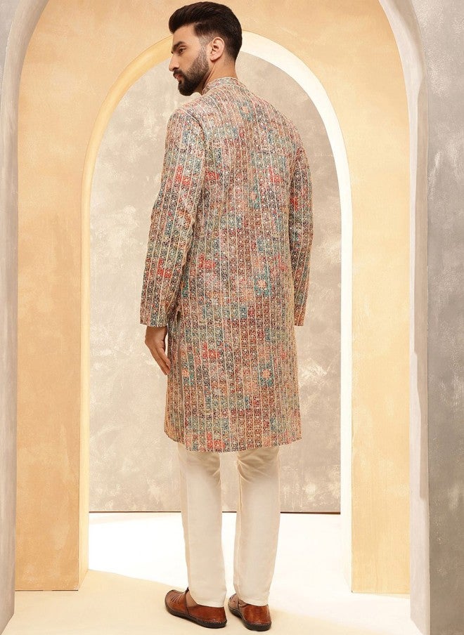 Sojanya Floral Embroidered Cotton Silk Kurta With Pyjamas For Men - Image 5