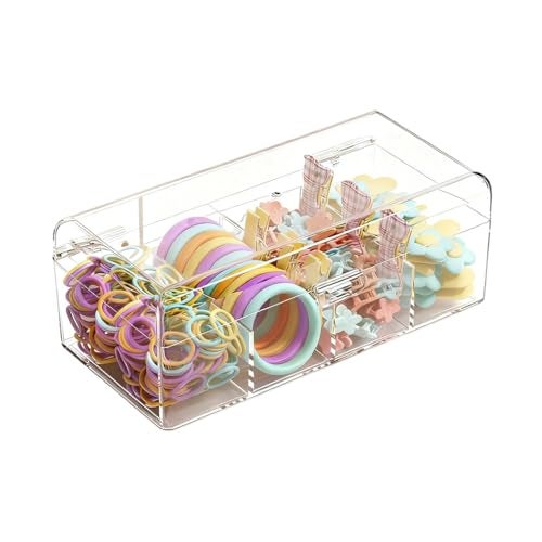 MAYCREATE® Hair Accessories Organizer for Girls Acrylic Hair Bow Tie Clip Scrunchie Holder with Dividers Clear Stackable Storage Box for Bathroom, Bedroom, Vanity Countertop - Image 1