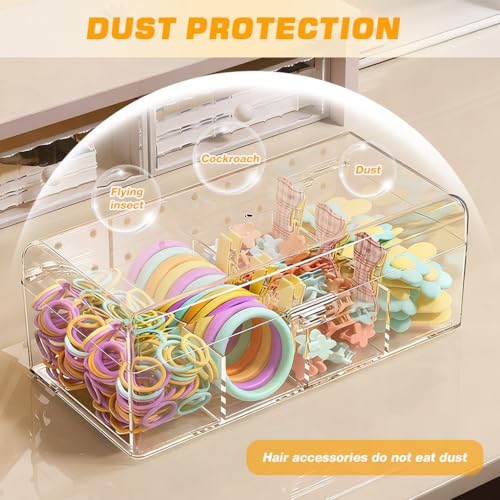 MAYCREATE® Hair Accessories Organizer for Girls Acrylic Hair Bow Tie Clip Scrunchie Holder with Dividers Clear Stackable Storage Box for Bathroom, Bedroom, Vanity Countertop - Image 5