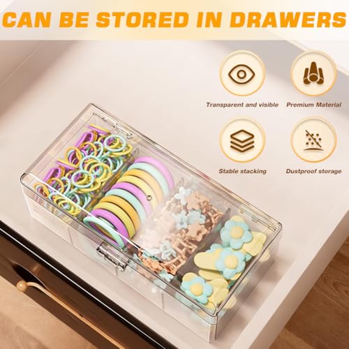 MAYCREATE® Hair Accessories Organizer for Girls Acrylic Hair Bow Tie Clip Scrunchie Holder with Dividers Clear Stackable Storage Box for Bathroom, Bedroom, Vanity Countertop - Image 4