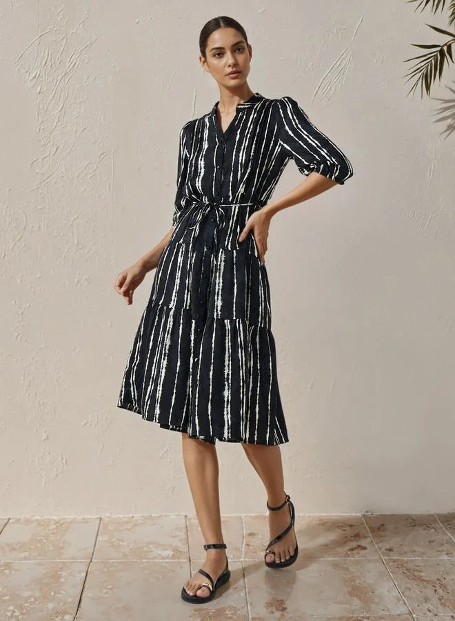 Splash FAV Printed Midi Women Dress with Pintuck Detail Viscose