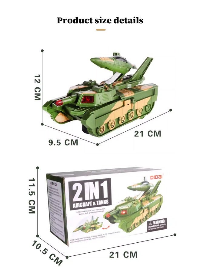 DIDAI Children's toy tank - 2-piece set of convertible plastic tank and jet fighter aircraft toys, with lights and shooting music  - Image 3