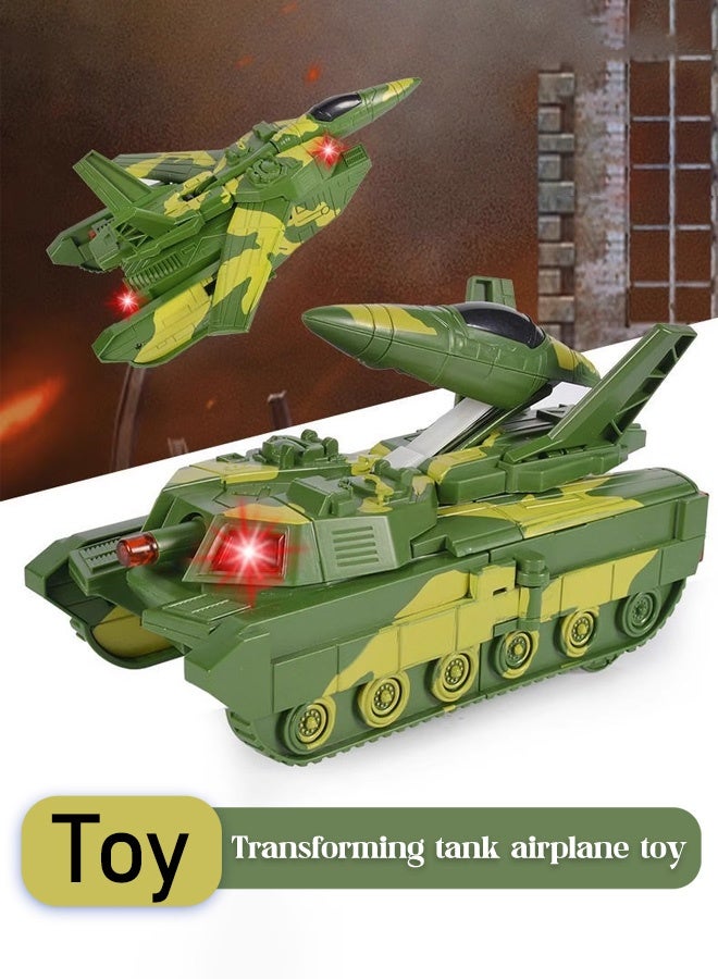 DIDAI Children's toy tank - 2-piece set of convertible plastic tank and jet fighter aircraft toys, with lights and shooting music  - Image 1