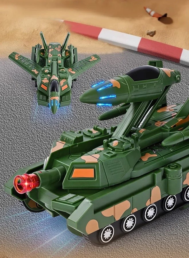 DIDAI Children's toy tank - 2-piece set of convertible plastic tank and jet fighter aircraft toys, with lights and shooting music  - Image 2