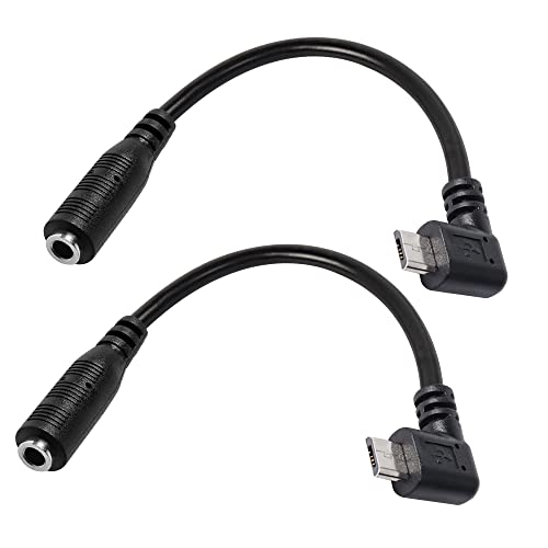 MEIRIYFA Micro USB Male to AUX 3.5mm Audio Cable Cord, 2 Pack 1/8" 4 Pole TRRS Female to Micro USB 5pin Male Adapter Right Angled for Headset Active Clip Mic Microphone - 15cm - Image 1