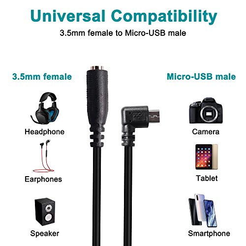 MEIRIYFA Micro USB Male to AUX 3.5mm Audio Cable Cord, 2 Pack 1/8" 4 Pole TRRS Female to Micro USB 5pin Male Adapter Right Angled for Headset Active Clip Mic Microphone - 15cm - Image 4