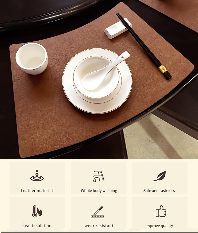 SvaTao Leather Round Table Washable Placemats, Thick Faux Leather Heat Resistant Wedge Table Placemat, Waterproof Non-Slip Easy to Clean Place mat for Kitchen Coffee Dining Room Table Set of 6 - Image 3