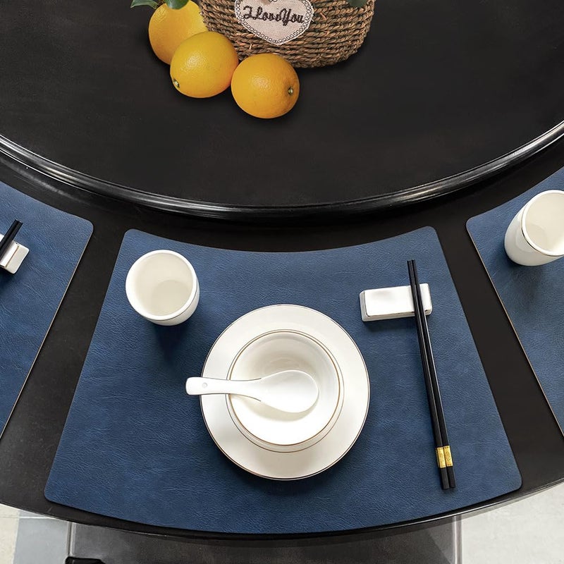 SvaTao Leather Round Table Washable Placemats, Thick Faux Leather Heat Resistant Wedge Table Placemat, Waterproof Non-Slip Easy to Clean Place mat for Kitchen Coffee Dining Room Table Set of 6 - Image 1