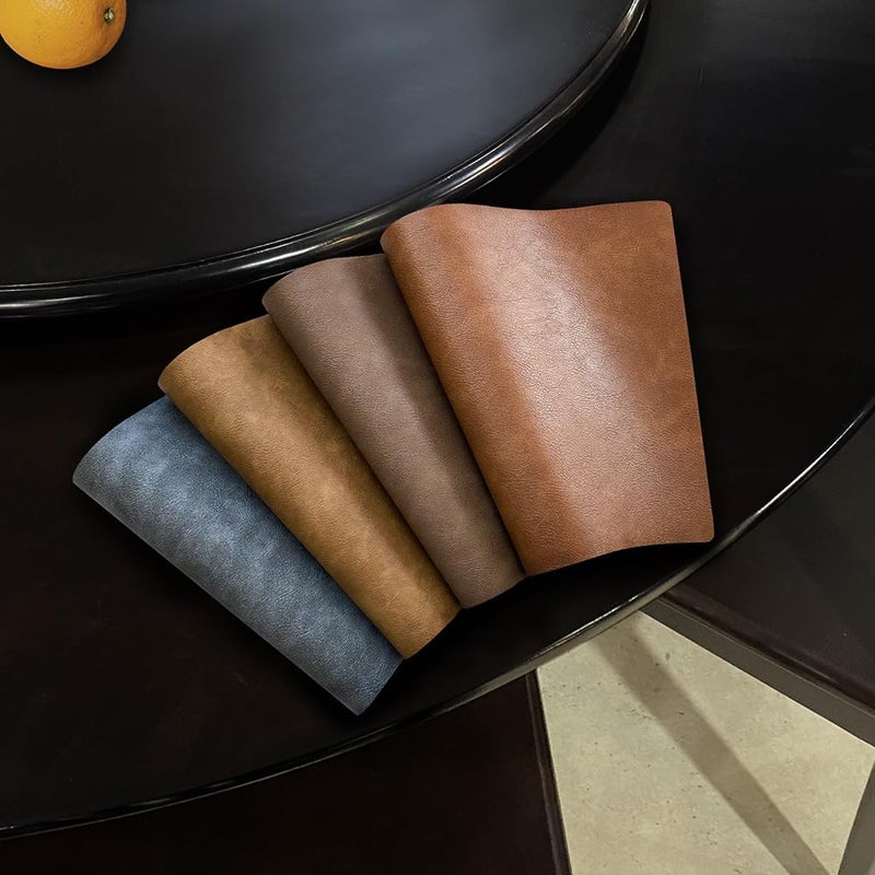 SvaTao Leather Round Table Washable Placemats, Thick Faux Leather Heat Resistant Wedge Table Placemat, Waterproof Non-Slip Easy to Clean Place mat for Kitchen Coffee Dining Room Table Set of 6 - Image 5