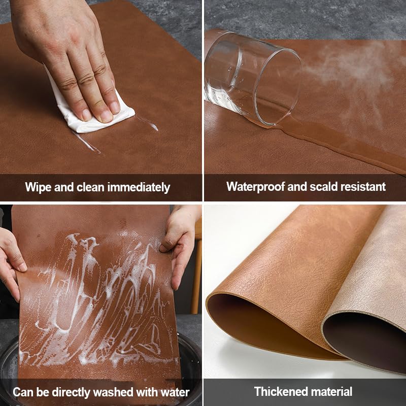 SvaTao Leather Round Table Washable Placemats, Thick Faux Leather Heat Resistant Wedge Table Placemat, Waterproof Non-Slip Easy to Clean Place mat for Kitchen Coffee Dining Room Table Set of 6 - Image 4