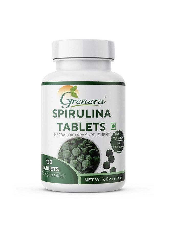 Grenera Spirulina Superfood Tablets 120 nos (1000 mg Per Serving) Pure, Natural Supplement - Image 1
