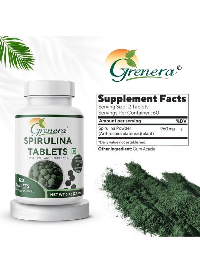 Grenera Spirulina Superfood Tablets 120 nos (1000 mg Per Serving) Pure, Natural Supplement - Image 4