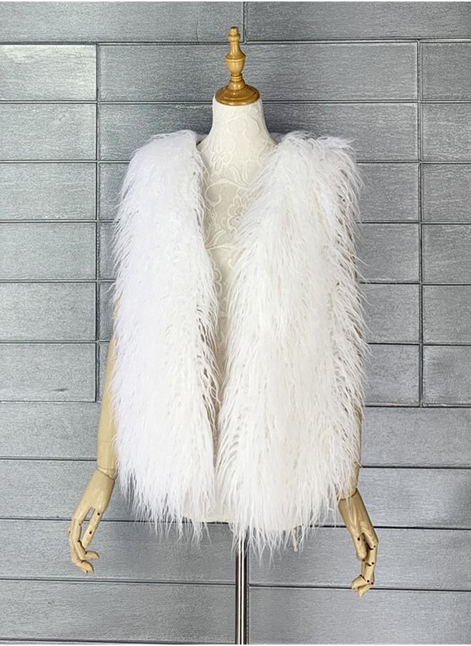 Loquat Women's Warm Faux Fur Vest White  - Image 1