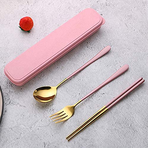 Iktu Premium Gold Plated 304 Stainless Steel Knife Fork Spoon Chopstick Set Flatware Dinnerware Cutlery Tableware Set (Pink) - Image 2