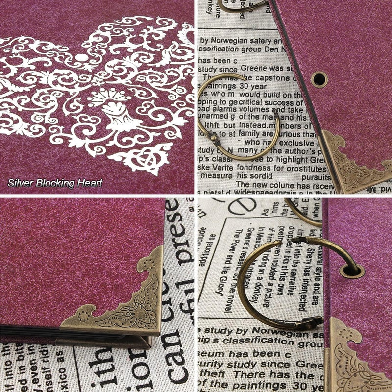 ADVcer Photo Album and DIY Scrapbook, 10x10 inch 50 Pages Double Sided, Vintage Hardcover Three-Ring Binder Picture Booth Albums with 6 Colors 408pcs Self Adhesive Photos Corners for Memory Keep (Red) - Image 3