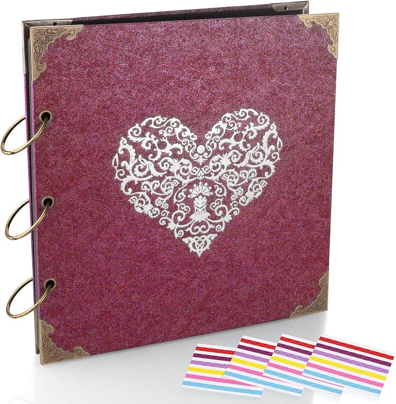 ADVcer Photo Album and DIY Scrapbook, 10x10 inch 50 Pages Double Sided, Vintage Hardcover Three-Ring Binder Picture Booth Albums with 6 Colors 408pcs Self Adhesive Photos Corners for Memory Keep (Red) - Image 1