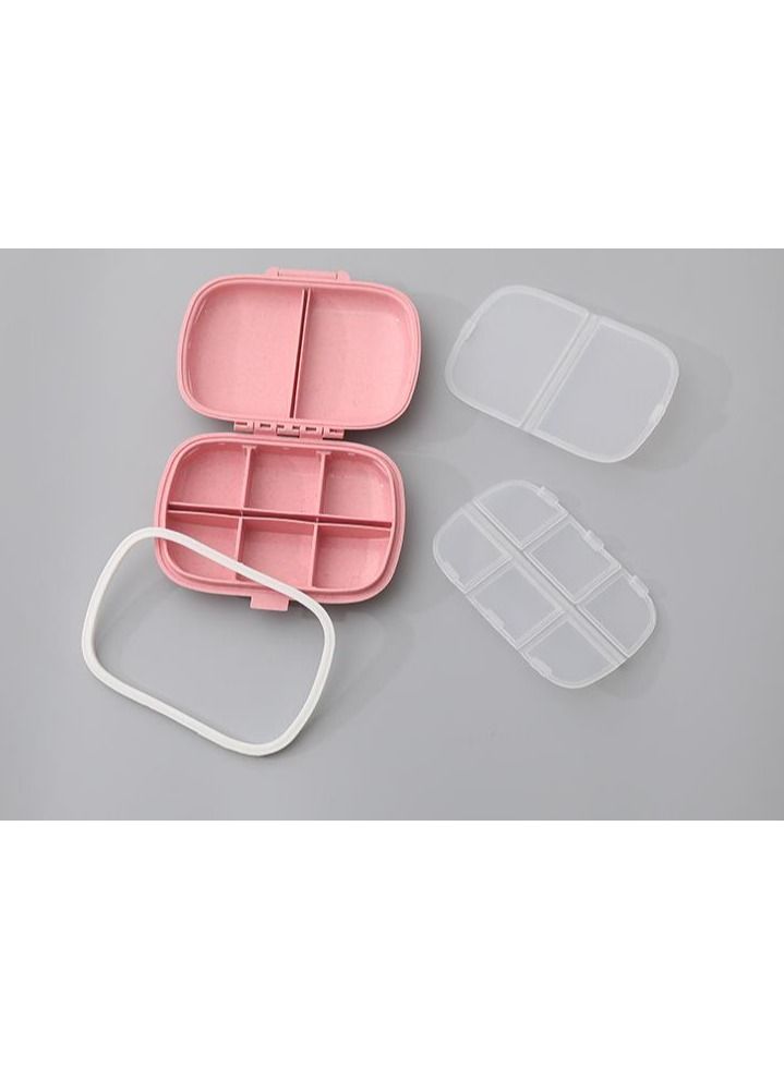 8 grids organizer container for tablets travel pill box with Seal ring Small box for tablets Wheat straw container for medicines (PINK)  - Image 4