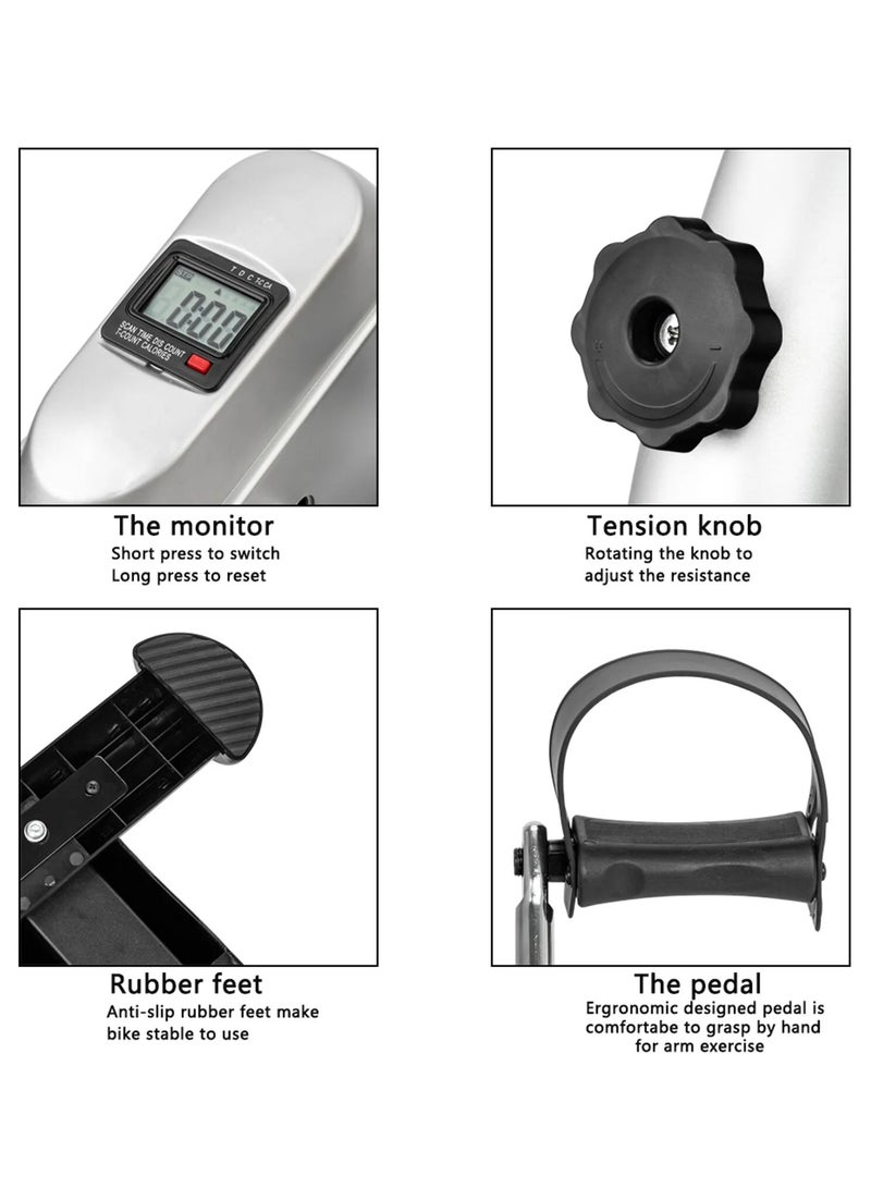 Arabest Under Desk Bike Pedal Exerciser with LCD Display - Portable Mini Exercise Bike for Seniors, Anti-Skid Mat & Adjustable Resistance, Compact Design for Arm/Leg Workout at Home/Office - Image 2