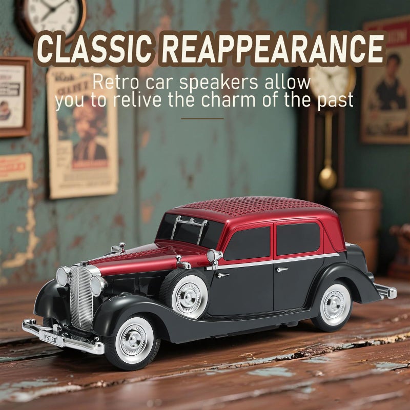WSTER WS-1934 Retro Classic Car Bluetooth Replica Speaker â€“ Wireless HD Sound with FM Radio,TWS Stereo,LED Party Lights,Built-in Microphone Hands-Free Call, Surprise Portable Gift for Party Use(Red) - Image 3