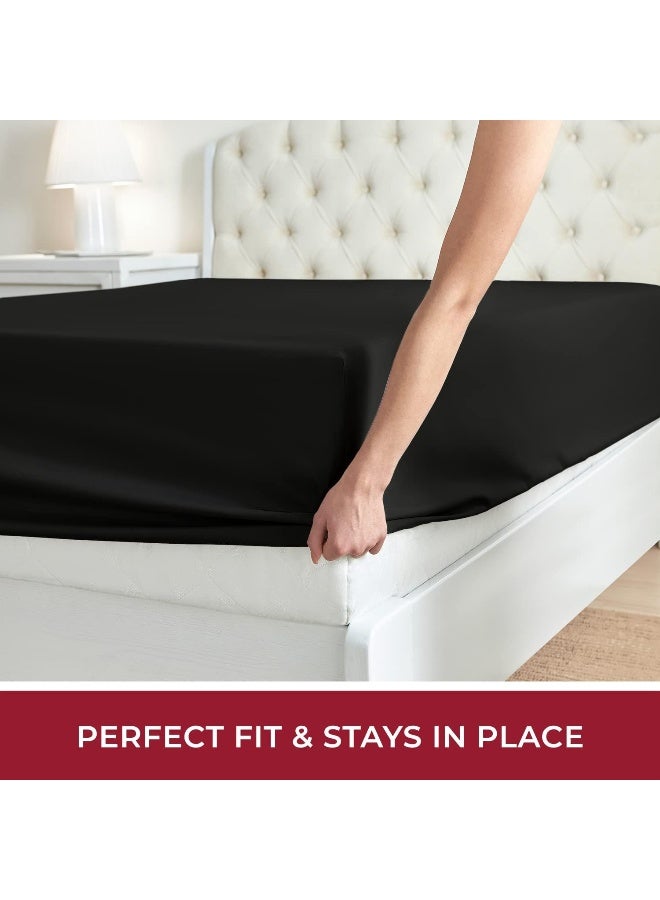 Mellanni Queen Fitted Sheet  Iconic Collection Bedding Sheets with up to 16 inch Deep Pocket  Soft  Cooling  Fade  Stain Resistant  1 PC Queen Black - Image 3