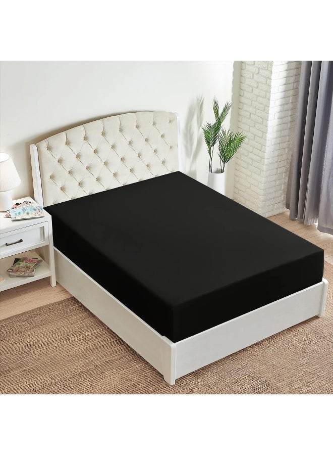 Mellanni Queen Fitted Sheet  Iconic Collection Bedding Sheets with up to 16 inch Deep Pocket  Soft  Cooling  Fade  Stain Resistant  1 PC Queen Black - Image 4