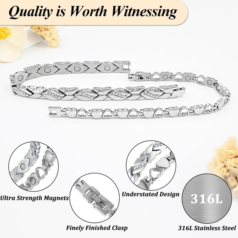 Vicmag Magnetic Bracelets for Women Titanium Steel Bracelet with Adjustment Tool & Present Box (Crystal & Love Heart Silver) - Image 4