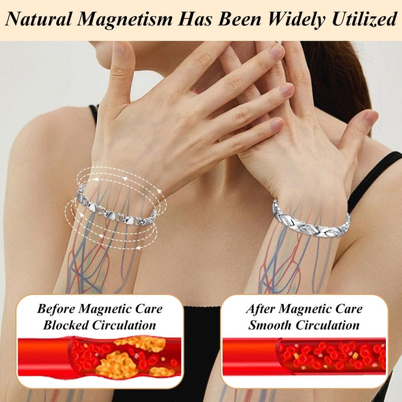 Vicmag Magnetic Bracelets for Women Titanium Steel Bracelet with Adjustment Tool & Present Box (Crystal & Love Heart Silver) - Image 3