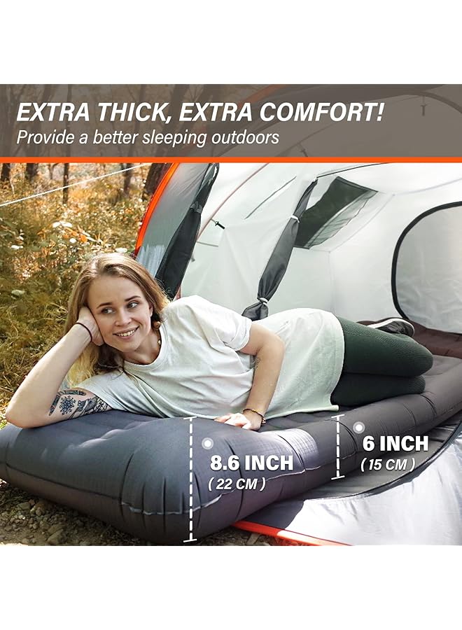 TOBTOS Self Inflating Camping Sleeping Pad With Pillow Thick 6 Inch Ultralight Sleeping Pad With Built In Pump Lightweight Sleeping Mat For Camping Backpacking Hiking Tent (Grey)  - Image 2