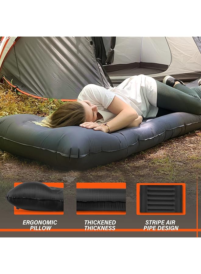 TOBTOS Self Inflating Camping Sleeping Pad With Pillow Thick 6 Inch Ultralight Sleeping Pad With Built In Pump Lightweight Sleeping Mat For Camping Backpacking Hiking Tent (Grey)  - Image 4