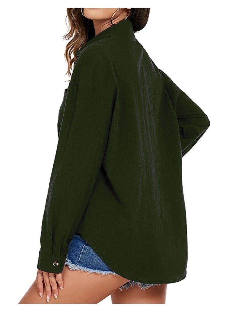 SunSet - Sunset Women CY Cotton Button Down Casual Blouse Tops GREEN - Image 1