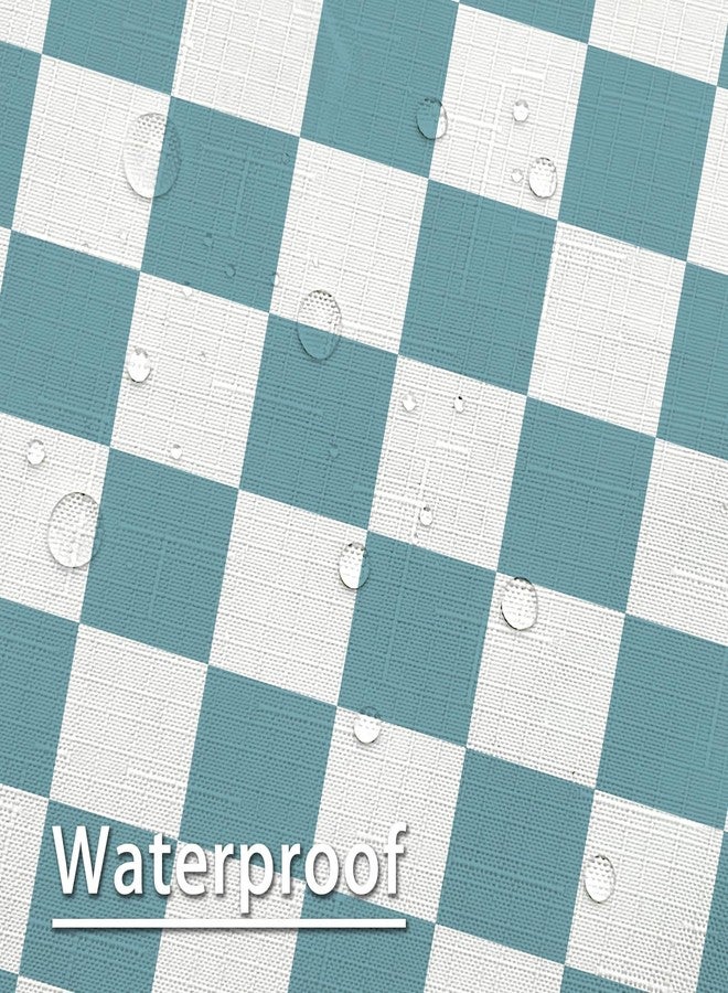 Tititex Aesthetic Checkerboard Grid Pattern Faux Linen Fabric Shower Curtain, White Sky Baby Blue Modern Shower Curtain Sets Decoration 71x71 Inch with 12 Hooks - Image 5