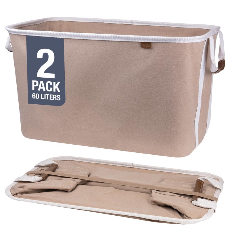 CleverMade Collapsible Laundry Basket Hamper  LUXE Mocha 2Pack 60L  Space Saving Storage Organizer with Handles Foldable Home Organization